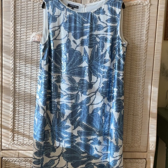 Lafayette 148 New York XS Blue Sequin Noah Dress Floral NWOT - Picture 14 of 16